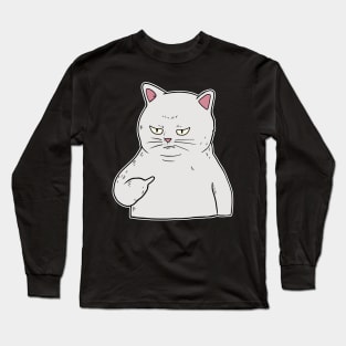 Grumpy white Cat Holding Middle Finger Long Sleeve T-Shirt